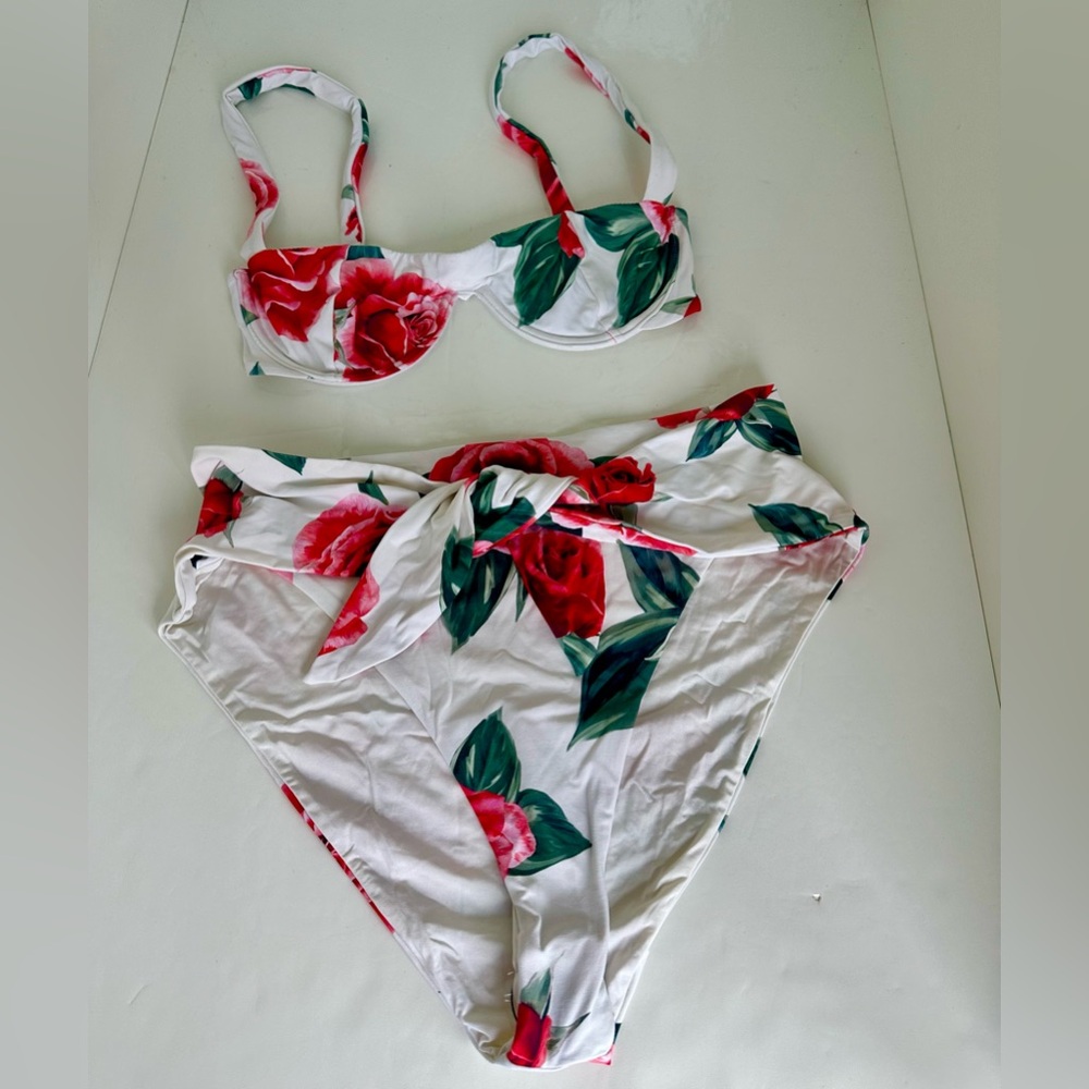 Revolves Onia Floral Bikini Set with Red Roses and Green Accents